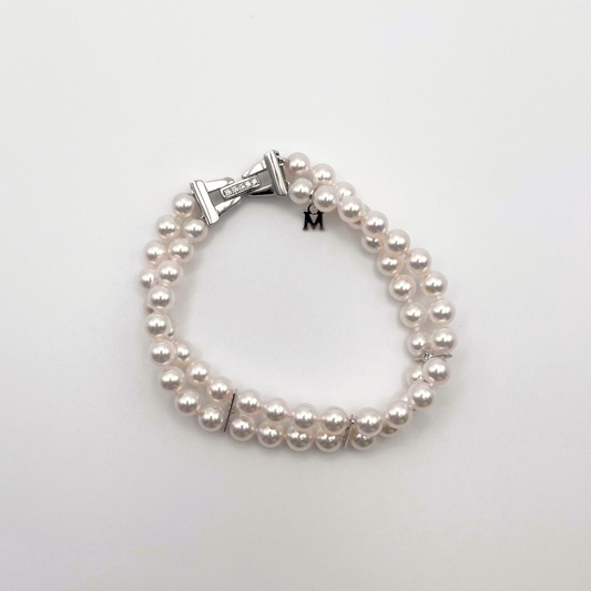 18K White Gold Double Akoya Bracelet A+ 6-6.5mm