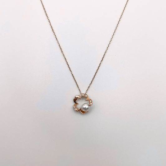18K Rose Gold Akoya 6.5mm Grade A+ Pearl and 0.07cttw Diamond Pendant Necklace