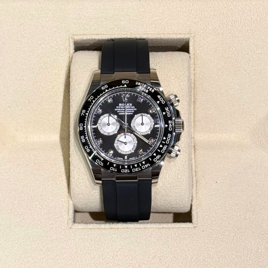 Cosmograph Daytona Oysterflex Black with Diamond-set, White gold, 126519LN