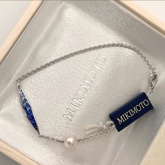 18KT WLG Sapphire + Pearl AAA6mm Bracelet