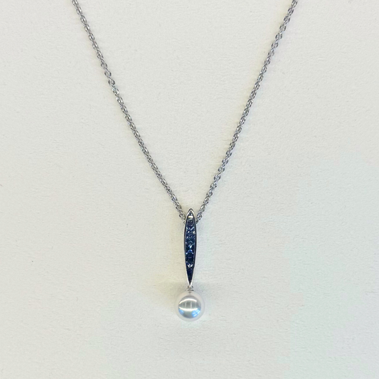 18K White Gold Akoya Pearl A+ 8mm Sapphire 0.56ct Necklace