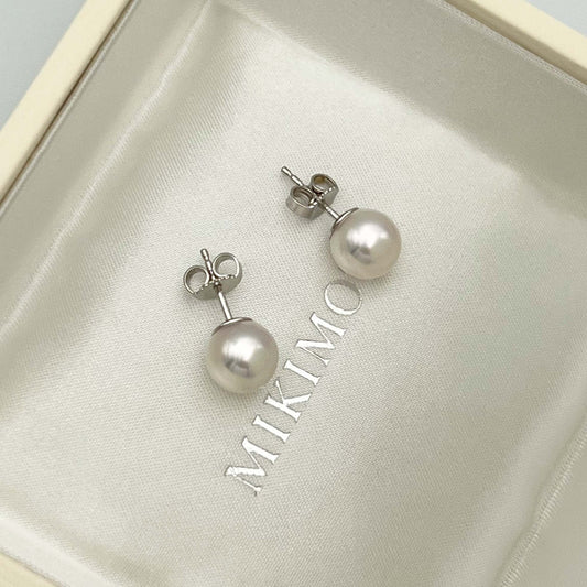 18KT White Gold Akoya Studs A+ 6.25mm