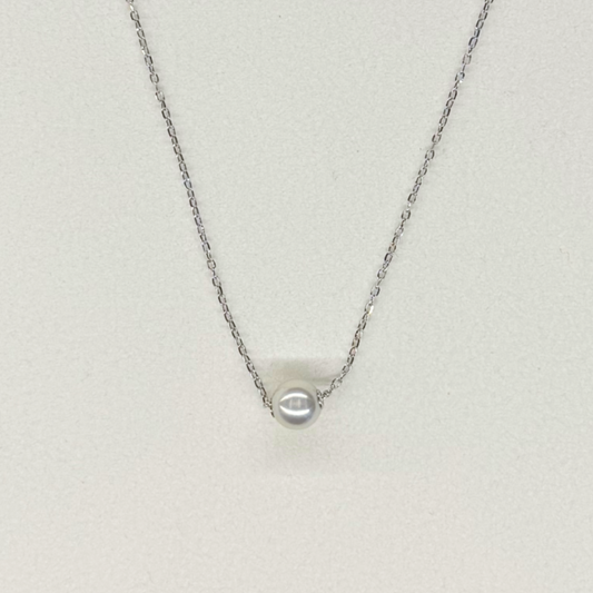 18K White Gold Akoya pearl 7-7.25mm Pendant Necklace