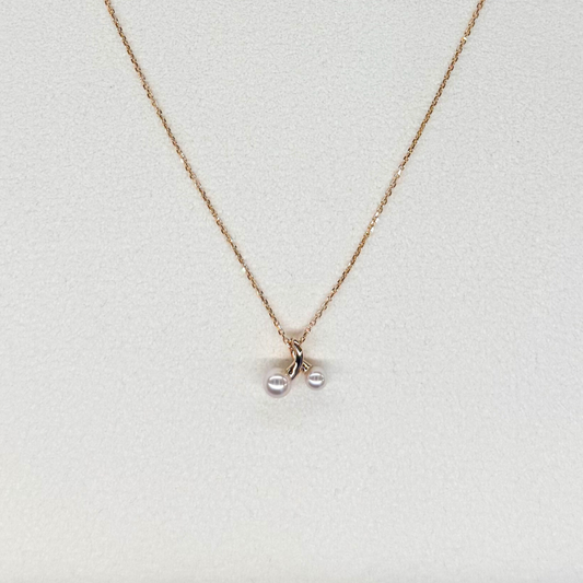 18K Pink Gold Akoya pearl 4-5.00mm Twist Pendant Necklace