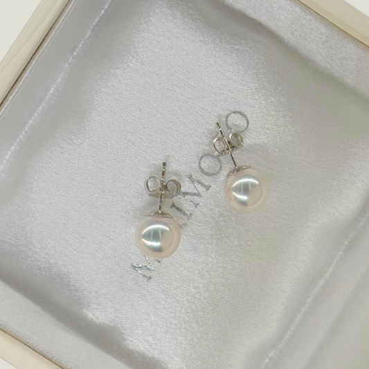 18KT White Gold Akoya Studs AA 8mm