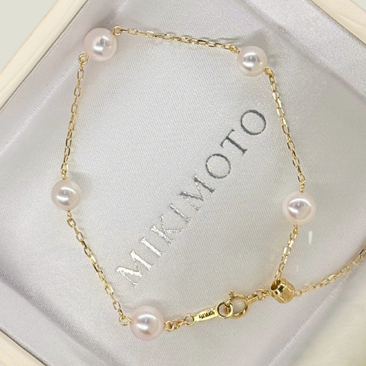 18K Yellow Gold Akoya Pearl  5.50-6.25mm Bracelet, 18cm Length