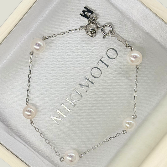 18K White Gold Akoya Pearl 5.50-6.25mm Bracelet, 18cm Length
