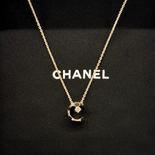 COCO Necklace Quilted Motif, 18K BEIGE GOLD, Diamonds