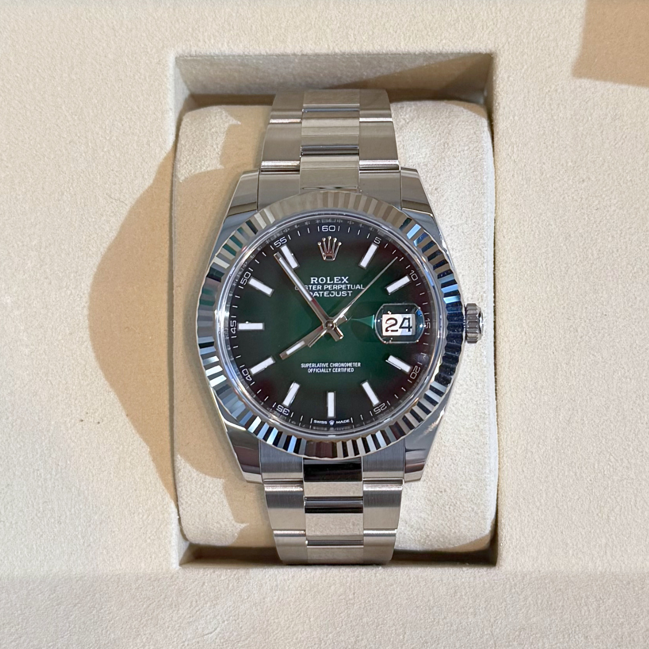Datejust 41 Green Lacquer Ombré Jubilee, Osytersteel and White Gold, 126334