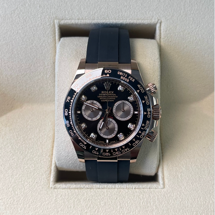 Cosmograph Daytona Oysterflex Black with Diamond-set, Everose gold, 126515LN