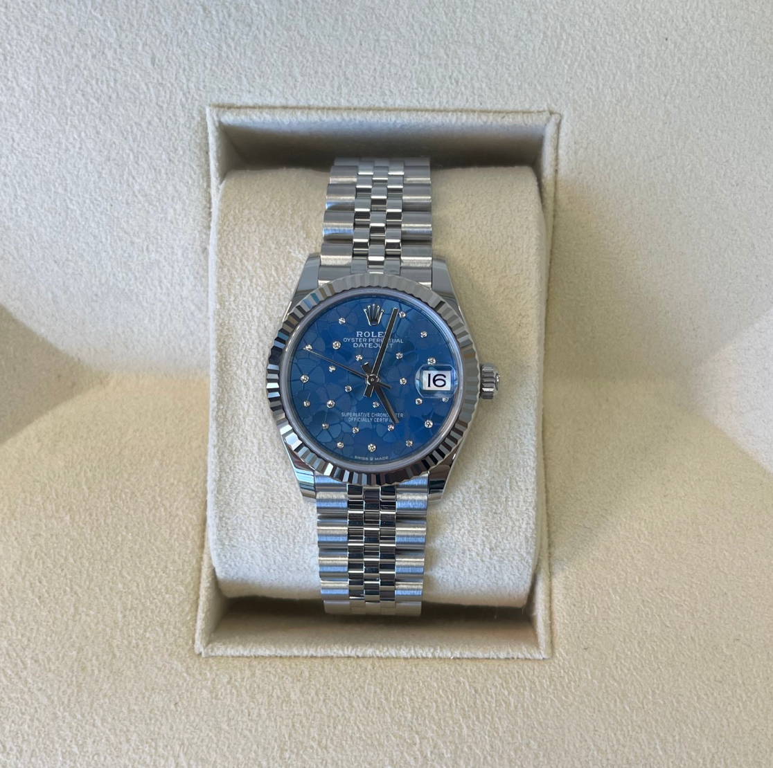Datejust 31 Azzurro Blue Floral motif with Diamond-set Jubilee, Oystersteel and White gold, 278274