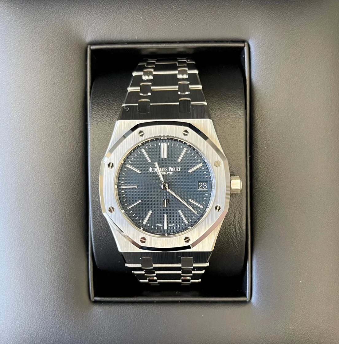 Royal Oak Blue "Jumbo" Extra Thin, Stainless steel, 16202ST
