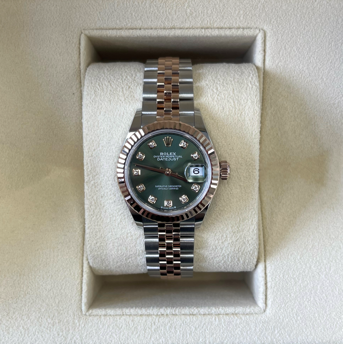 Datejust 28 Olive Green with Diamond-set Jubilee, Oystersteel and Everose gold, 279171G