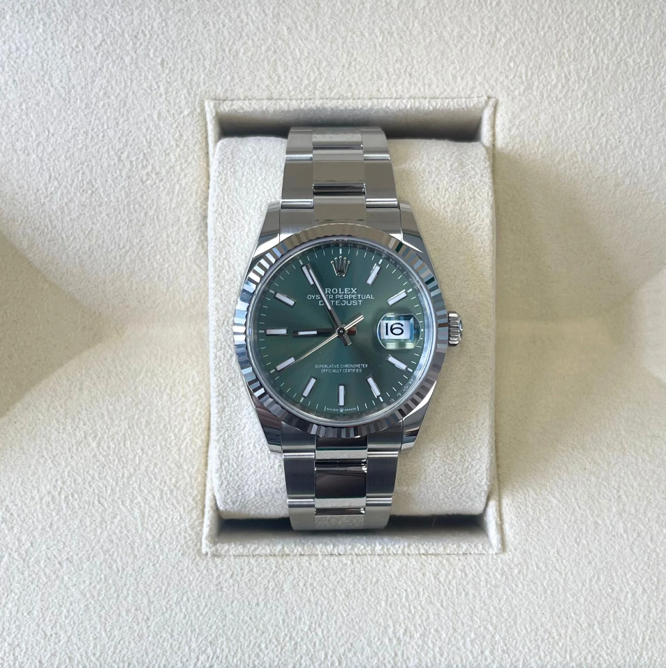 Datejust 36 Mint Green Oyster, Oystersteel and White gold, 126234