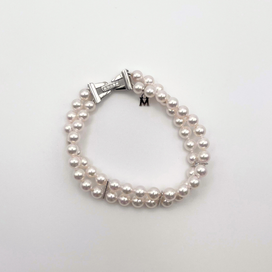 18K White Gold Double Akoya Bracelet A+ 6-6.5mm