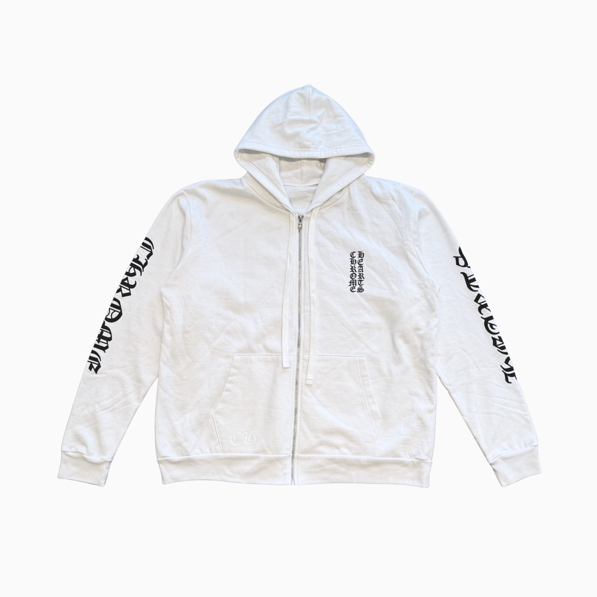 Dagger Arm Print Logo White Zip Up Hoodie