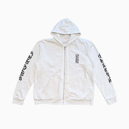 Dagger Arm Print Logo White Zip Up Hoodie