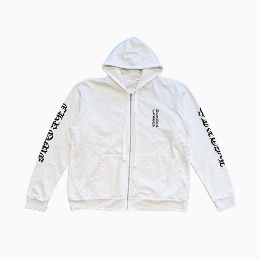 Dagger Arm Print Logo White Zip Up Hoodie