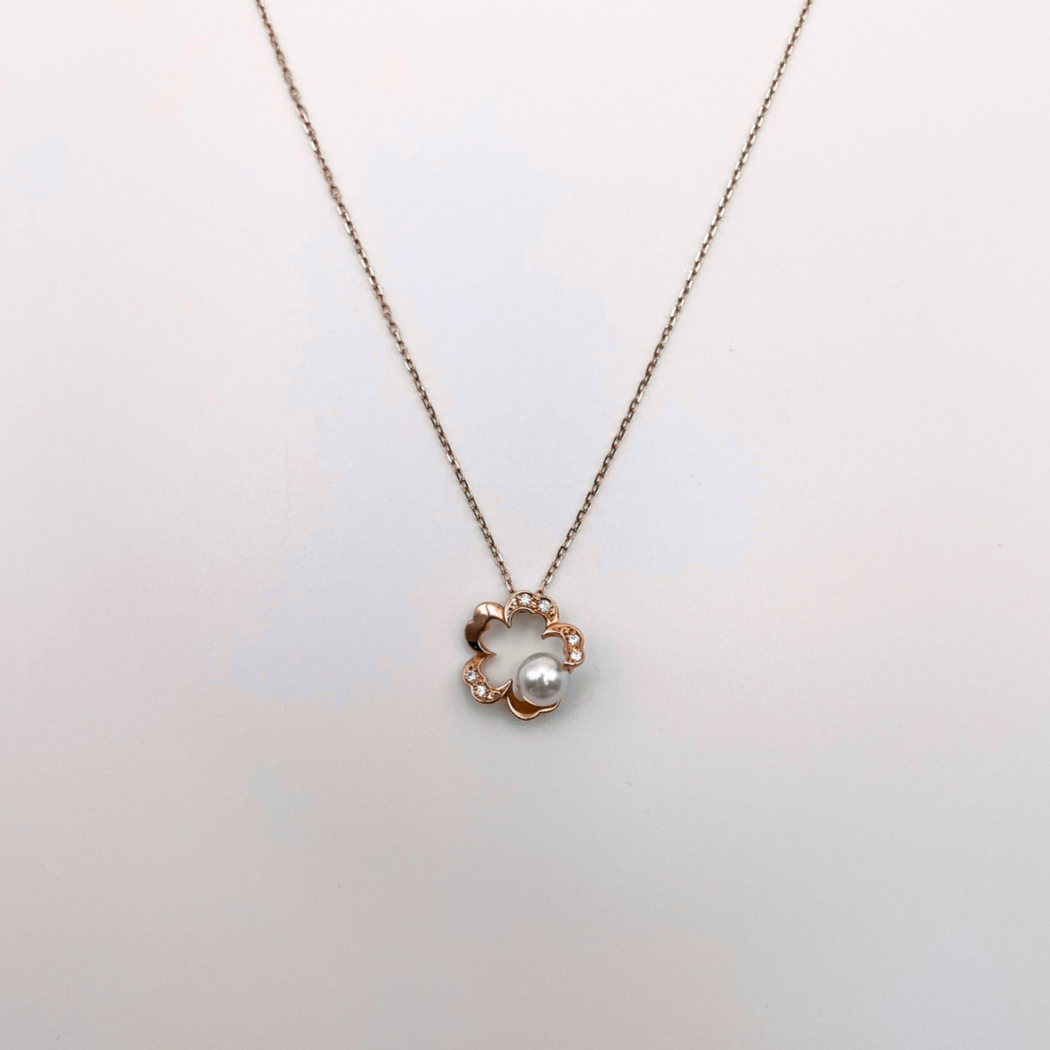 18K Rose Gold Akoya 6.5mm Grade A+ Pearl and 0.07cttw Diamond Pendant Necklace