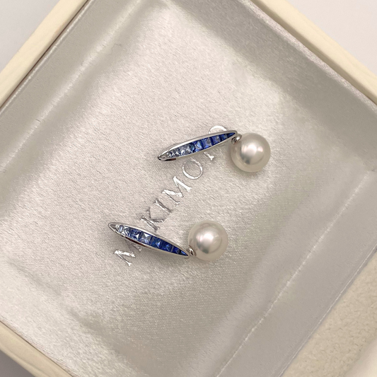 Sapphire + Pearl A+ 8mm Dangling Earring
