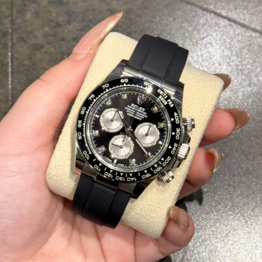Cosmograph Daytona Oysterflex Black with Diamond-set, White gold, 126519LN