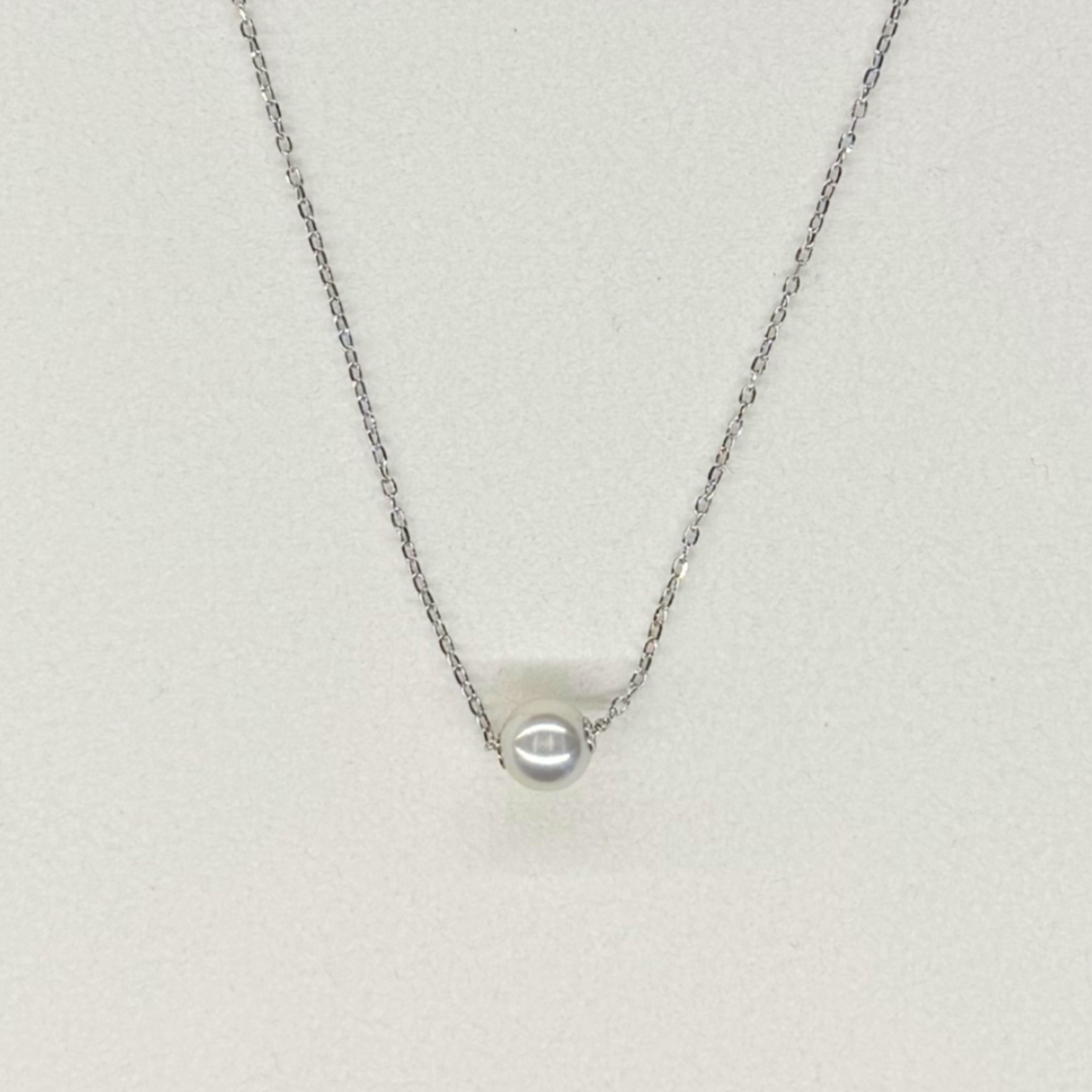18K White Gold Akoya pearl 7-7.25mm Pendant Necklace