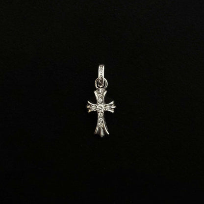 925 Sterling Silver Baby Fat Pave Diamond Cross Pendant