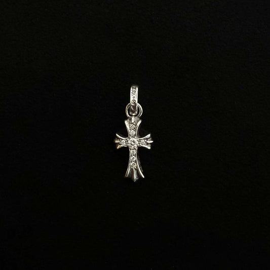 925 Sterling Silver Baby Fat Pave Diamond Cross Pendant