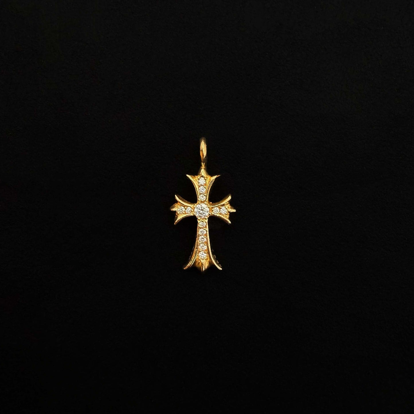 22K Yellow Gold White Diamond Tiny Cross Charm Pendant
