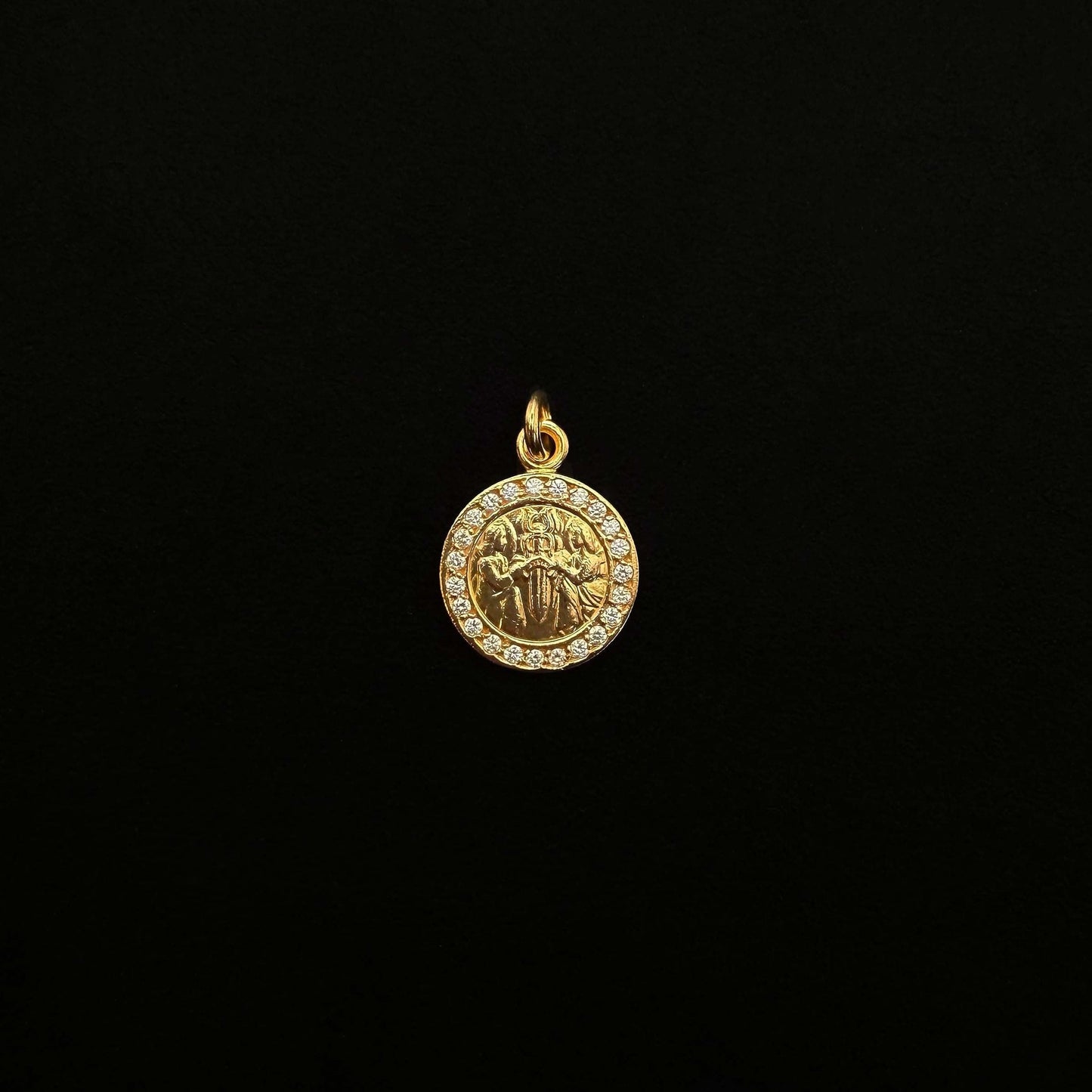 22K Yellow Gold Angel Plate Paved Charm