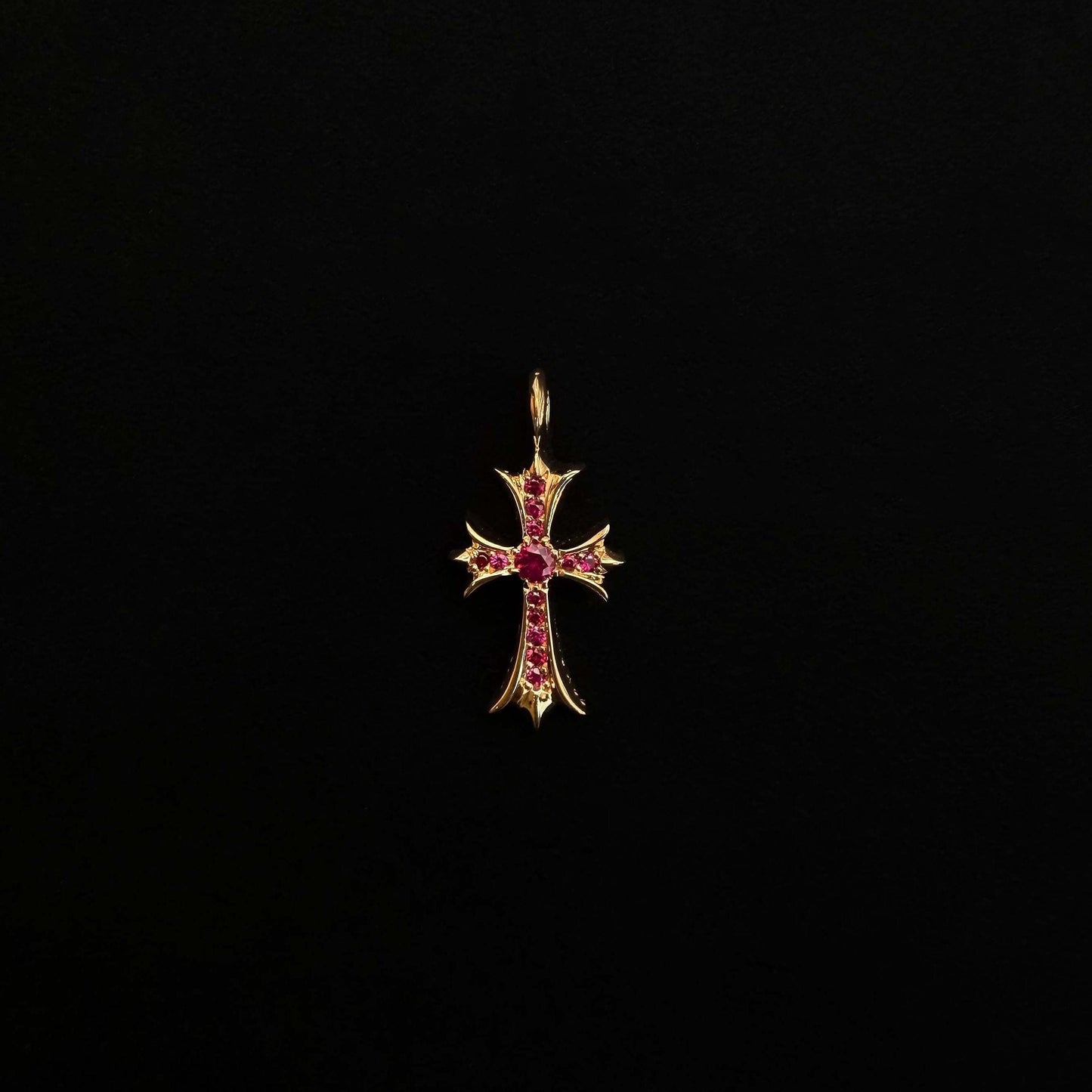 22K Yellow Gold Ruby Tiny Cross Charm Pendant