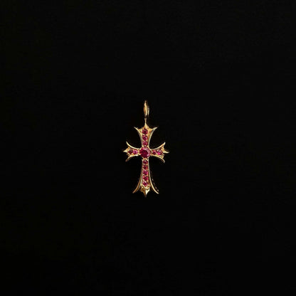 22K Yellow Gold Ruby Tiny Cross Charm Pendant