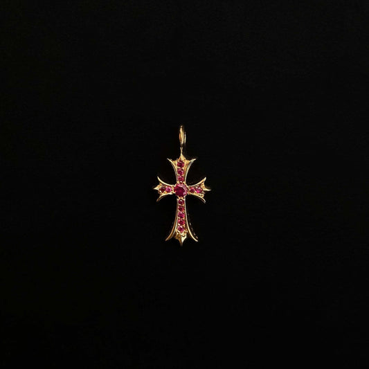 22K Yellow Gold Ruby Tiny Cross Charm Pendant