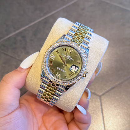 Datejust 36 Olive Green with Diamond-set Jubilee, Oystersteel and yellow gold and Diamonds, 126283RBR