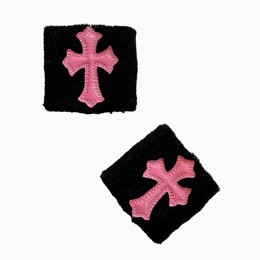 Pink Patent Leather Cemetery Cross Patch Wristband