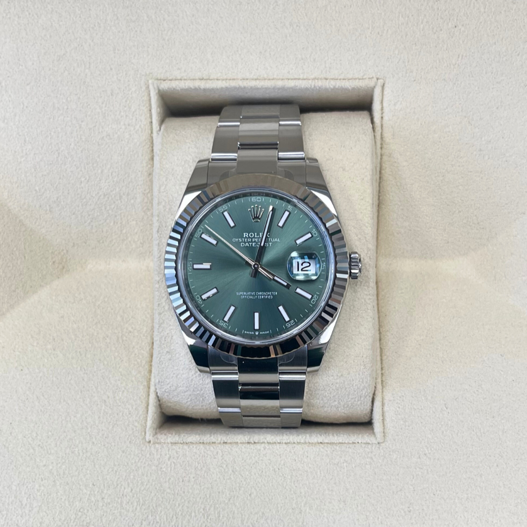 Datejust 41 Mint Green Oyster, Oystersteel and White gold, 126334