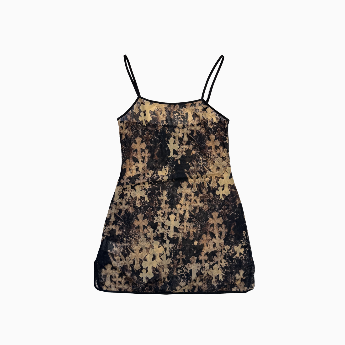 Sheer Mesh Cross Print Dress
