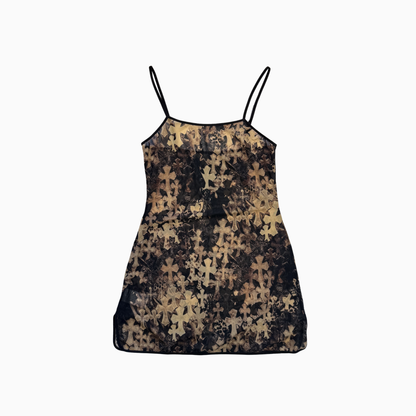 Sheer Mesh Cross Print Dress