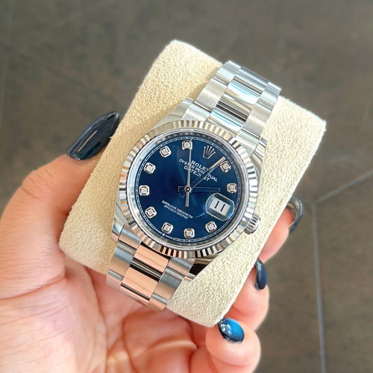 Datejust 36 Blue Oyster with Diamonds, Oystersteel and White gold, 126234G
