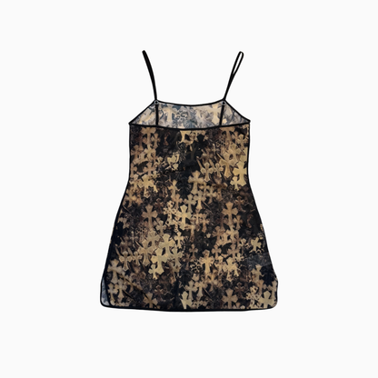 Sheer Mesh Cross Print Dress
