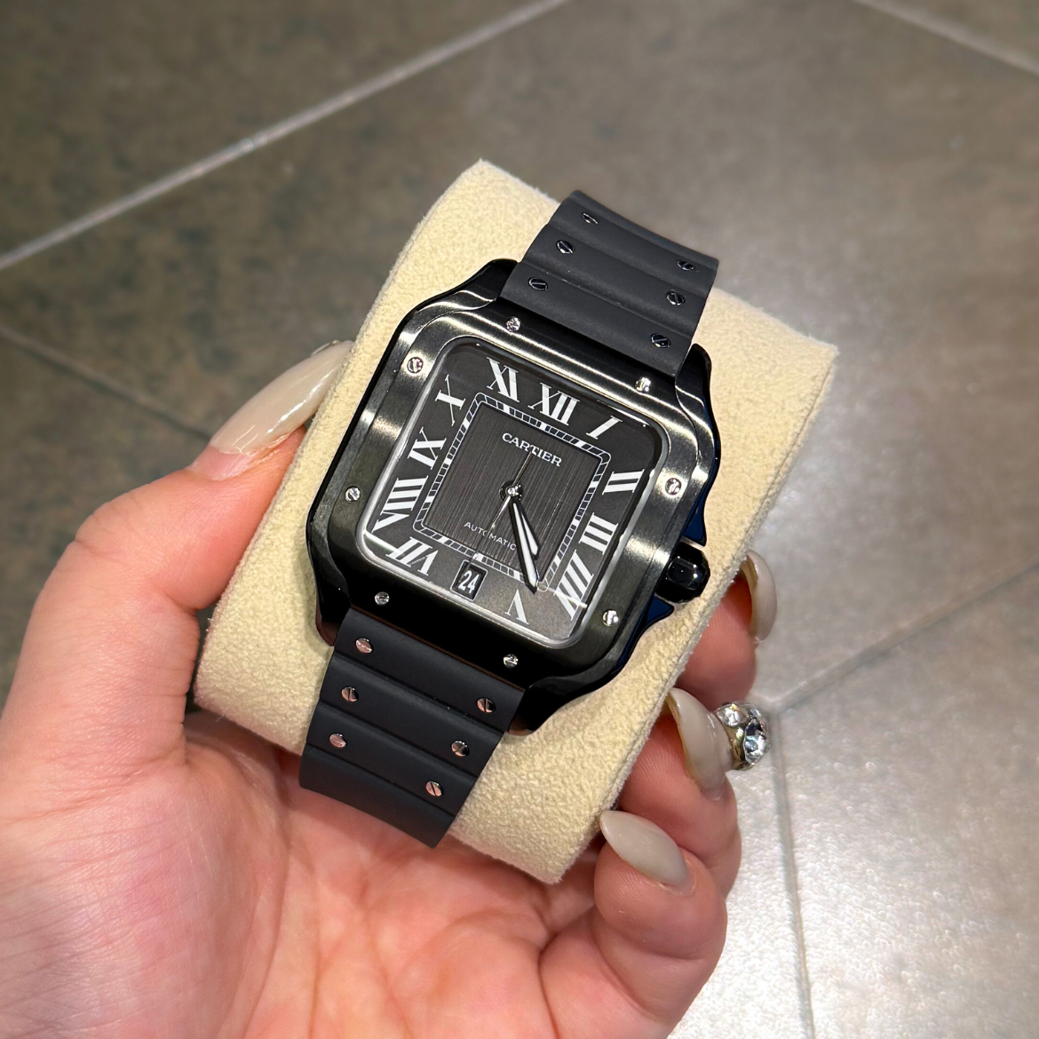 Santos Large Black Dial, Steel and ADLC, WSSA0039