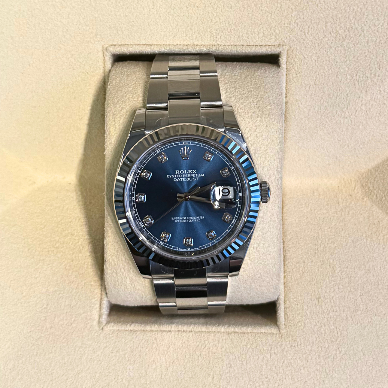 Datejust 41 Blue with Diamond-set Osyter, Oystersteel and White gold, 126334G