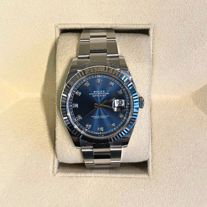Datejust 41 Blue with Diamond-set Osyter, Oystersteel and White gold, 126334G