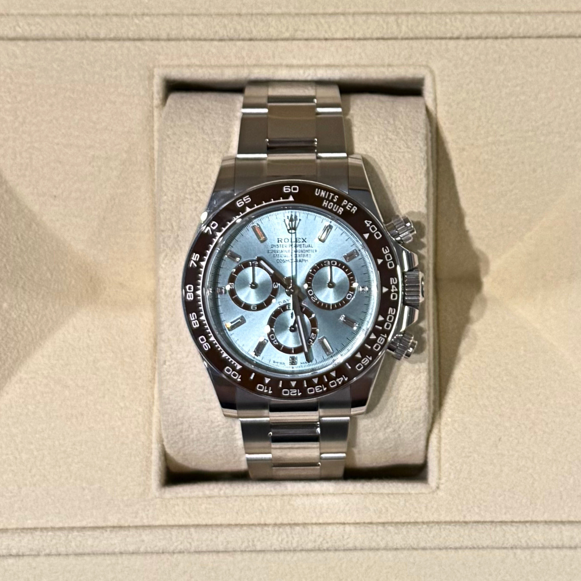 Cosmograph Daytona, Platinum, Ice Blue with Diamond-set Dial, 126506