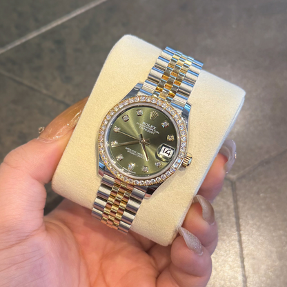 Datejust 31 Olive Green with Diamond-set Jubilee, Oystersteel and yellow gold and Diamonds, 278383RBR