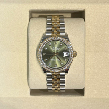 Datejust 31 Olive Green with Diamond-set Jubilee, Oystersteel and yellow gold and Diamonds, 278383RBR