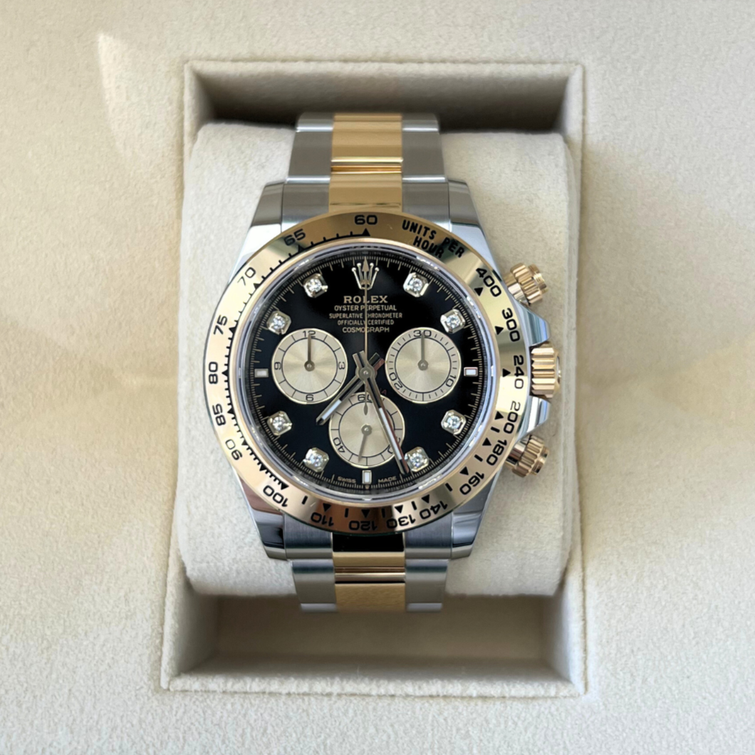 Cosmograph Daytona Black with Diamond-set, Oystersteel and Yellow gold, 126503G