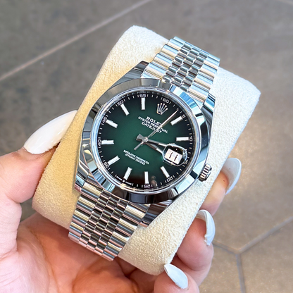 Datejust 41 Green Lacquer Ombré Jubilee, Osytersteel, 126300