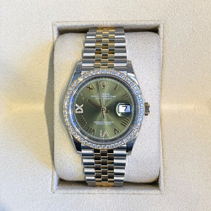 Datejust 36 Olive Green with Diamond-set Jubilee, Oystersteel and yellow gold and Diamonds, 126283RBR