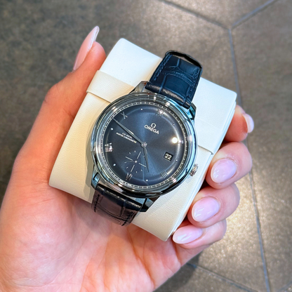 De Ville Prestige 40mm, Steel on leather strap, 434.13.41.20.03.001